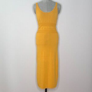 Modern Citizen Mustard Yellow Knit Midi Dress Ribbed Waist Sleeveless - Size Med